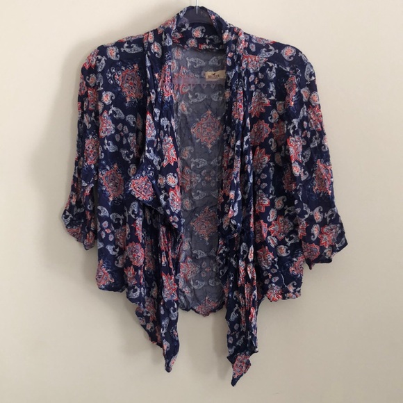 Hollister Navy and Red Patterned Kimono Cardigan - Picture 7 of 7